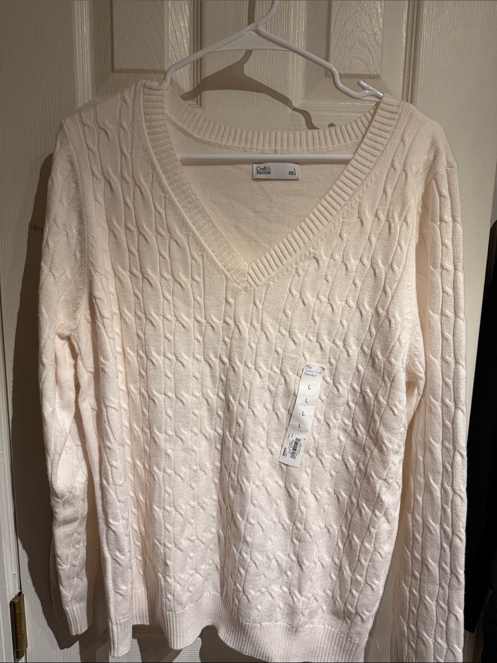 croft & barrow Soft Cream Cable V-Neck Sweater - Women's